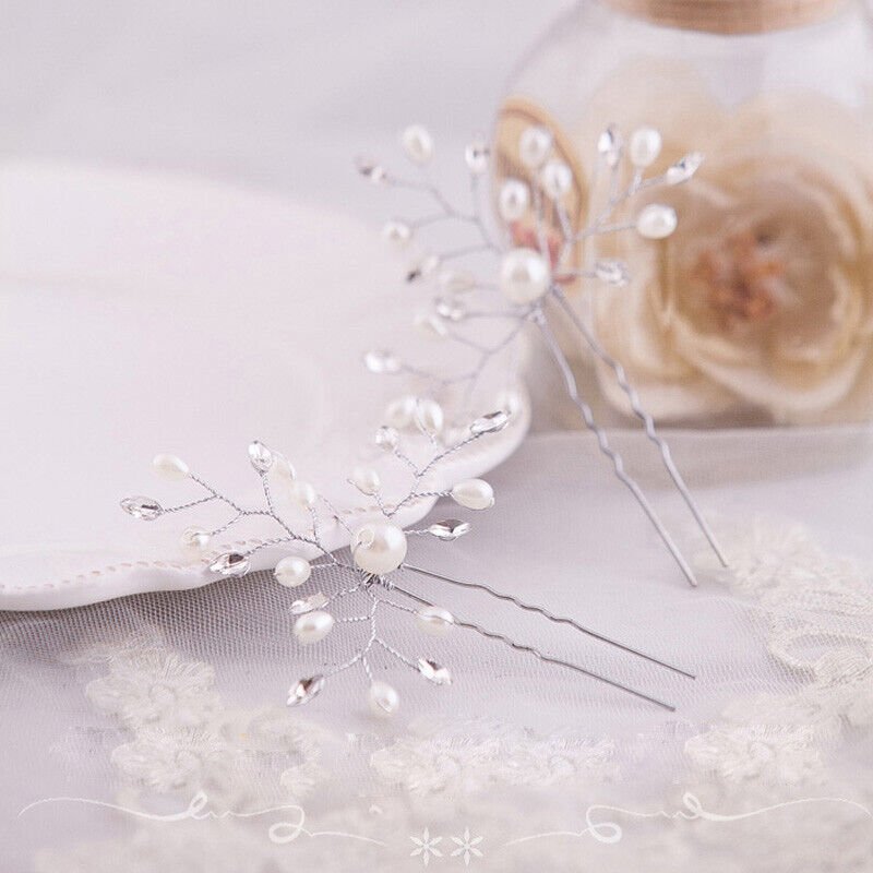 3pc Wedding Hair Accessories Silver Hair Vine Hair Pins with Crystals and Pearls Prom Accessory, Hair Jewellery