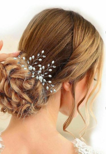 3pc Wedding Hair Accessories Silver Hair Vine Hair Pins with Crystals and Pearls Prom Accessory, Hair Jewellery