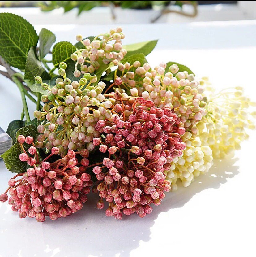 Artificial Berries, Fruit Berries with Leaves, 2 Heads Pink Berries. Artificial Flowers Arranging. Pink Flowers Faux Berry Christmas Flowers