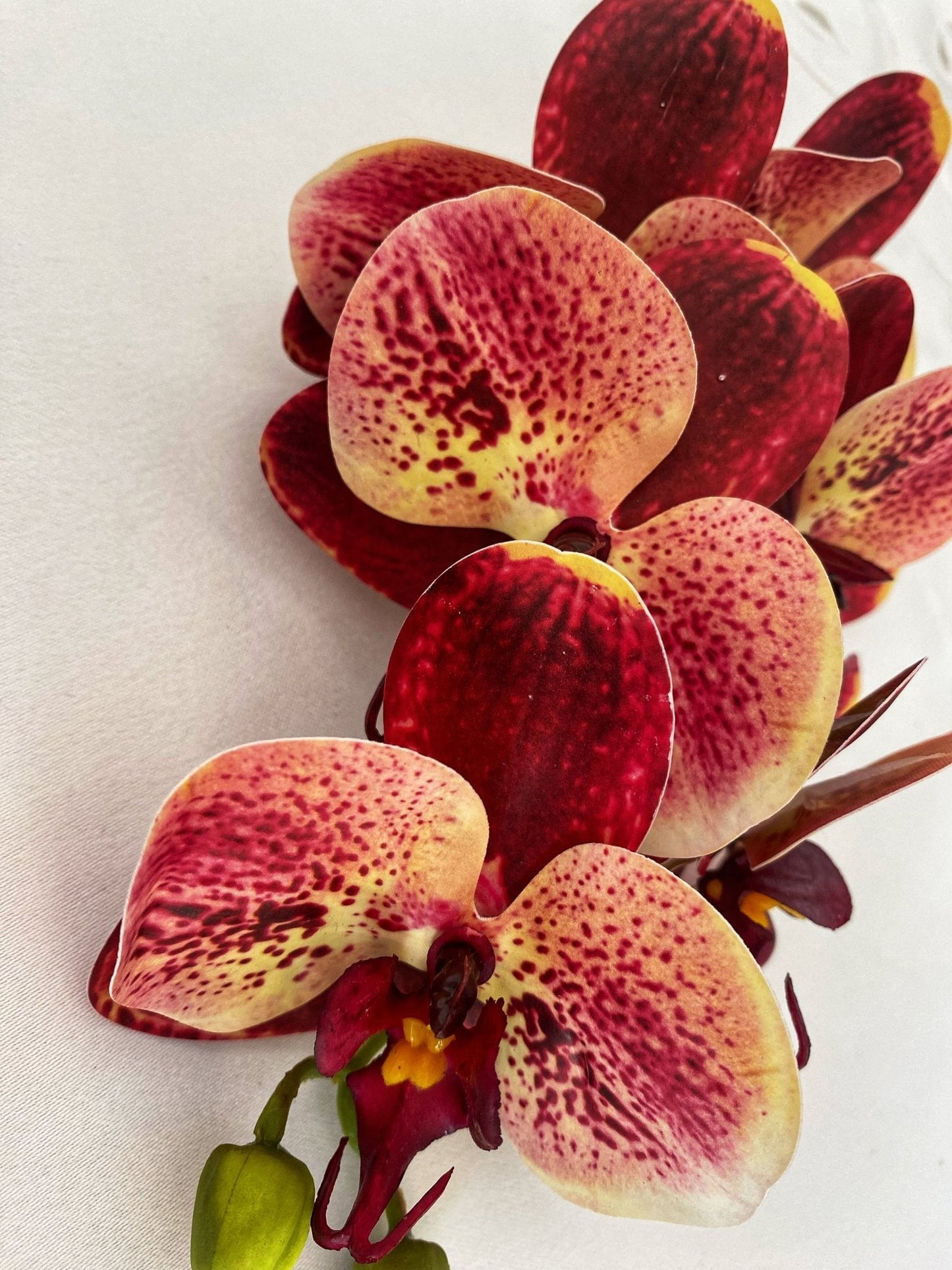 Artificial Orchid Flower, Gift for Her, Red Spotted Orchid Stem, Orchid Plant Leaves, Orchid Artificial Flowers Red Flowers for Flower Arranging