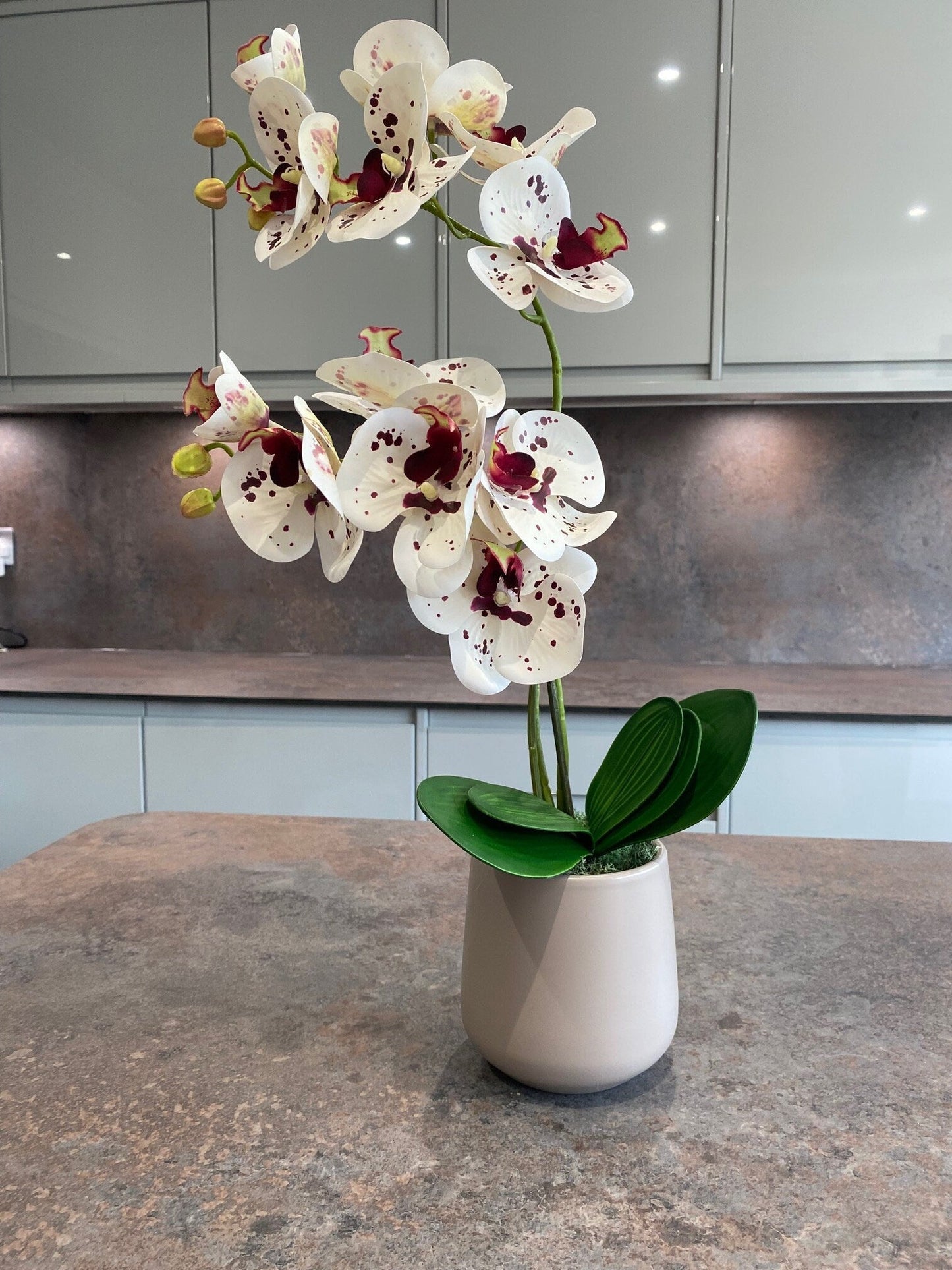 Artificial Orchid Plant, Gift for Her, Real Look Orchids, White Spotted Orchid Pot Plant, Phalaenopsis, Artificial Flowers, Faux Orchid
