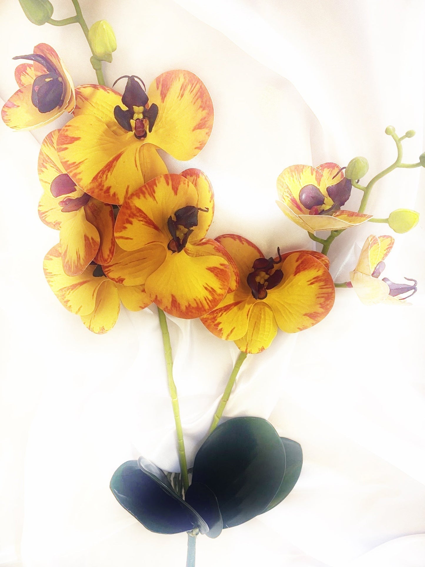 Artificial Yellow Orchid, Orchid Plant, Orchid & Leaves for Orchid Plant, Yellow Flowers, Gift for Her Artificial Flowers, Real Look Faux