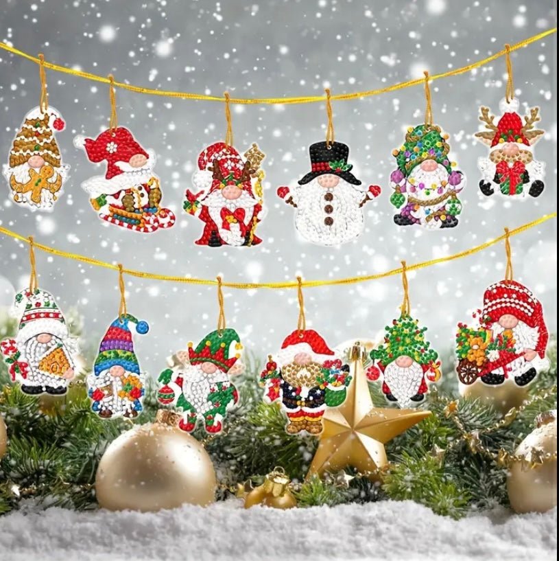Christmas Gonk Diamond Art Decorations - DIY Christmas Diamond Art Kit - Christmas Decoration Craft Kit in Laminate with Rhinestone Drills