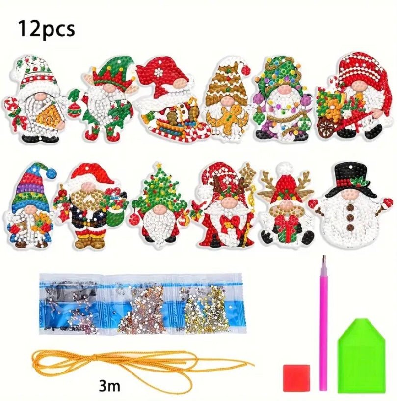 Christmas Gonk Diamond Art Decorations - DIY Christmas Diamond Art Kit - Christmas Decoration Craft Kit in Laminate with Rhinestone Drills