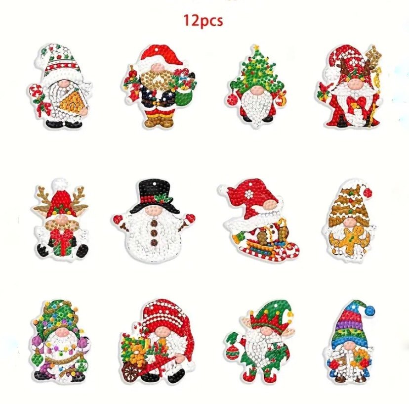 Christmas Gonk Diamond Art Decorations - DIY Christmas Diamond Art Kit - Christmas Decoration Craft Kit in Laminate with Rhinestone Drills