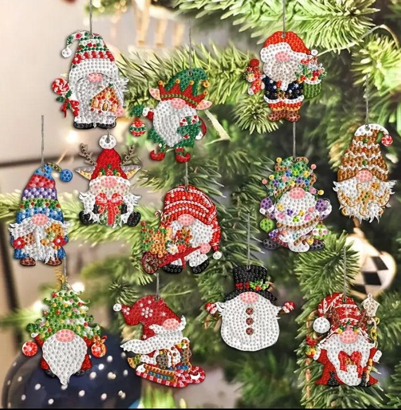 Christmas Gonk Diamond Art Decorations - DIY Christmas Diamond Art Kit - Christmas Decoration Craft Kit on Wooden Template with Rhinestone Drills