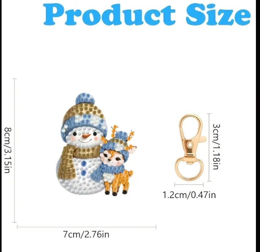 Christmas Snowman Diamond Art Keyring Decorations 6pcs - DIY Christmas Diamond Art Kit - Christmas Decoration Craft Kit in Acrylic