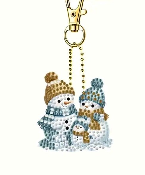 Christmas Snowman Diamond Art Keyring Decorations 6pcs - DIY Christmas Diamond Art Kit - Christmas Decoration Craft Kit in Acrylic