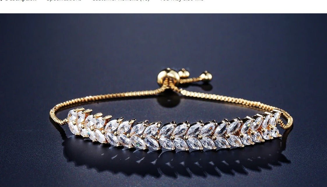 Cubic Zirconia Extendable Bridal Bracelet in a Leaf Style Design, Wedding Jewellery in Silver and Gold