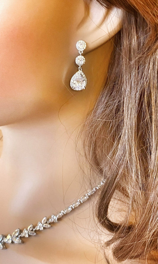 CZ Crystal Dangle Earrings Silver Gift for Her Tear Drop Earrings Wedding Jewellery Bridal