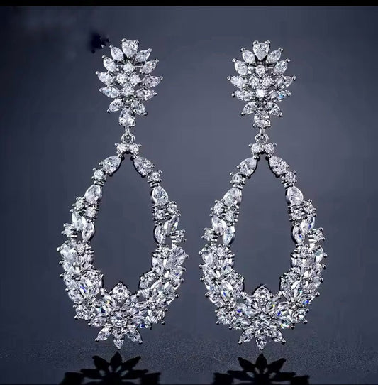CZ Crystal Dangle Earrings Silver Gift for Her Tear Drop Bridal Earrings Wedding Jewellery
