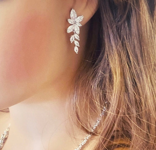 CZ Crystal Star Dangle Drop Earrings Gift for Her, Bridal Earrings in Silver and Gold