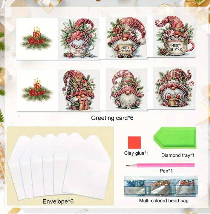 Diamond Art Christmas Cards Christmas Gonks 6pcs - DIY Diamond Art Kits
