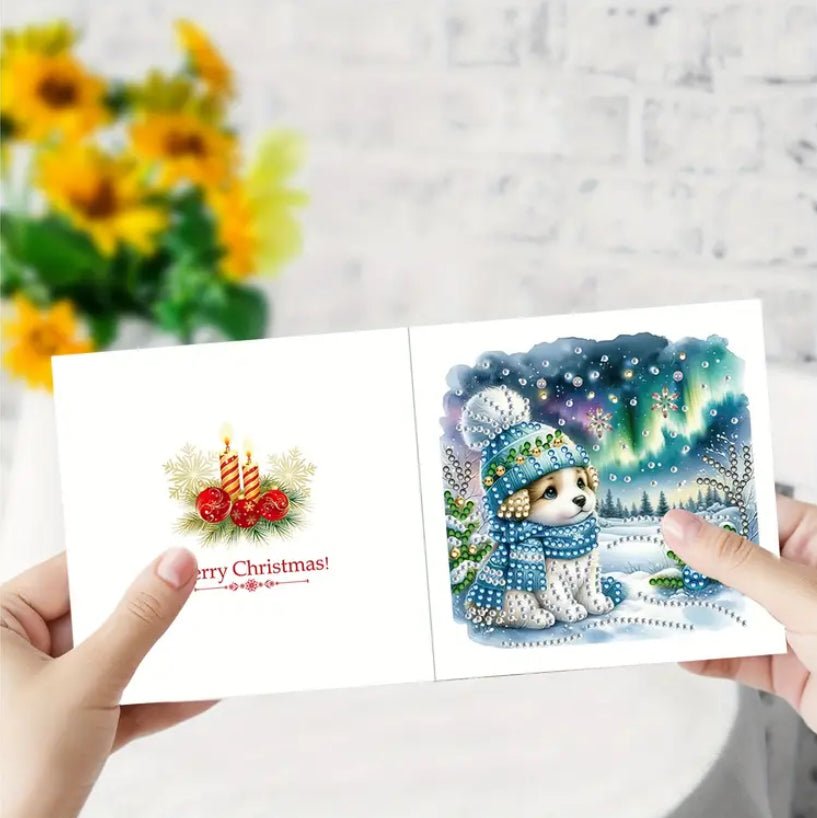 Diamond Art Christmas Cards 6pcs Snow Dogs - DIY Diamond Art Kits