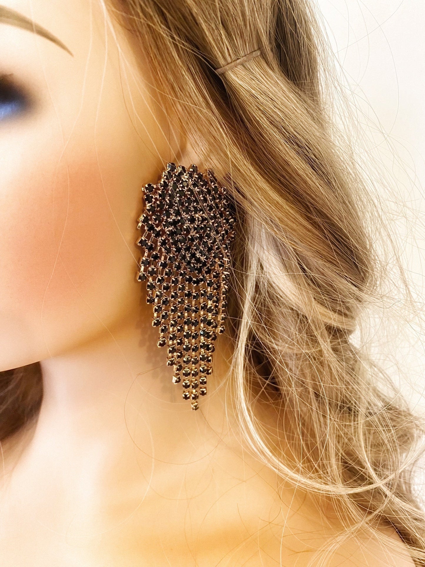 Large Crystal Fringe Earrings, Diamante Tassel Earrings, Statement Earrings, Gift for Her in Silver, Gold, Orange or Black