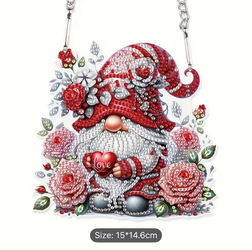 Red Christmas Gonk Suncatcher - DIY Christmas Diamond Art Kit - Christmas Decoration Craft Kit Acrylic with Rhinestone Drills