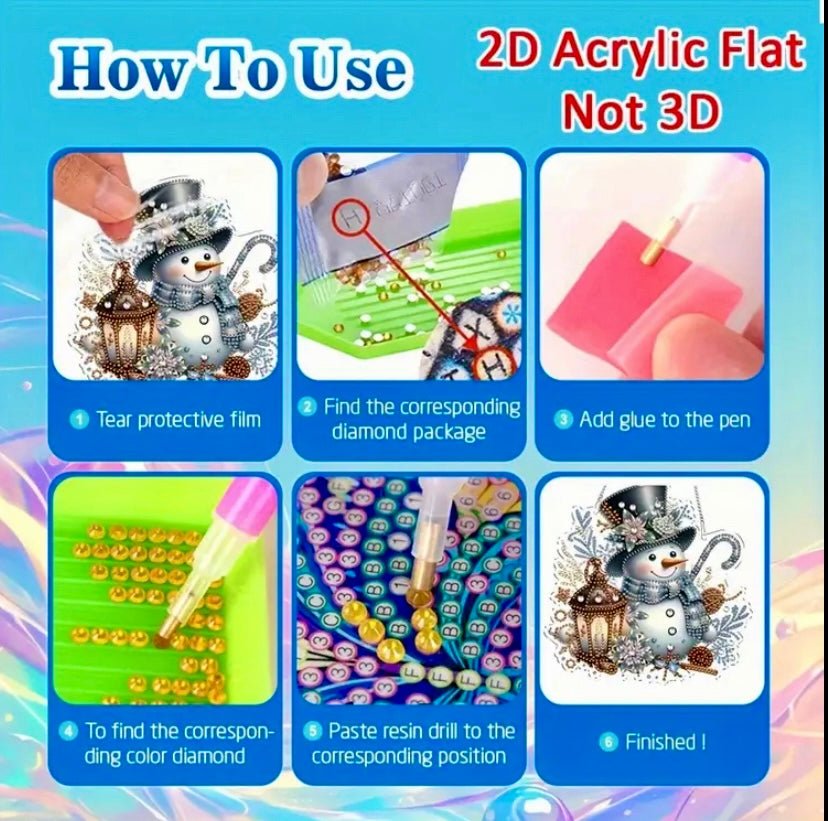 Snowman DIY Diamond Art Kit - Christmas Diamond Art Suncatcher - Christmas Decoration Craft Kit in Acrylic with Rhinestone Drills
