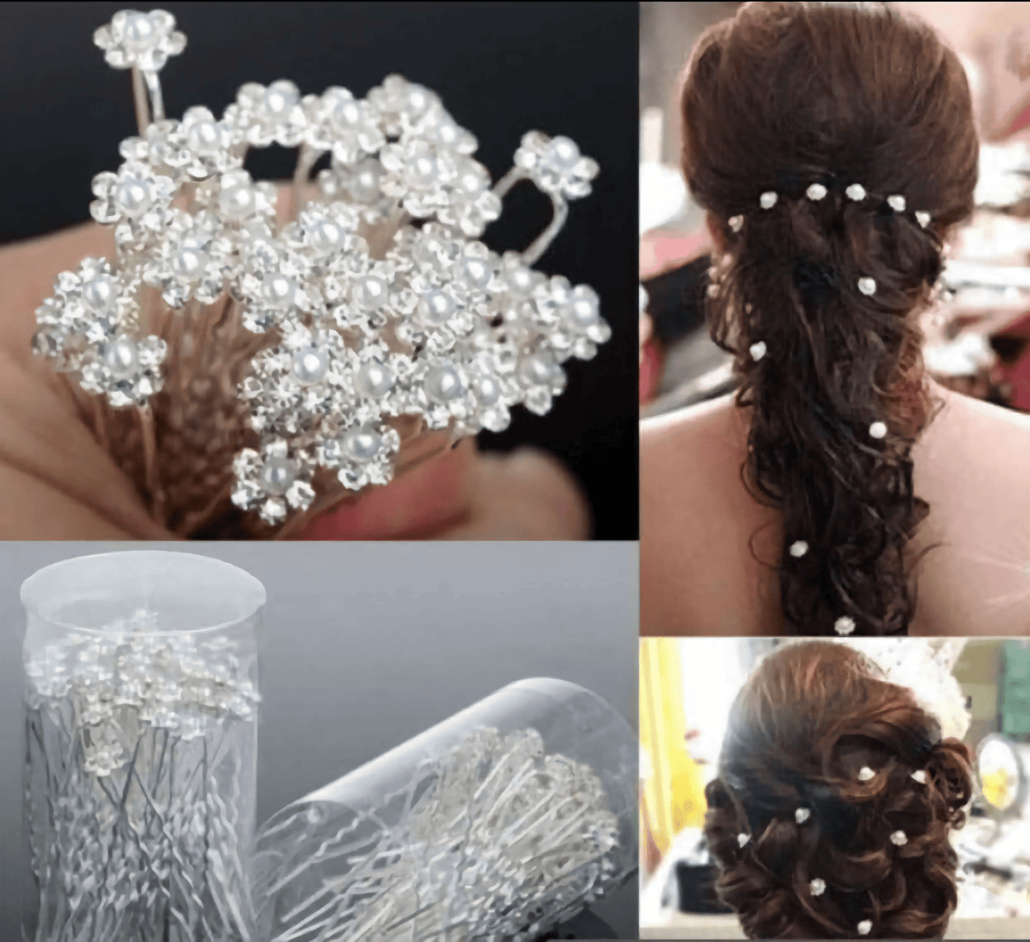 10x Diamante Wedding Hair Pins Flower Girl Hair Accessories, Bridesmaid Hair, Bridal Diamante Crystal Pearl Hair Clips/Grips Jewellery Prom