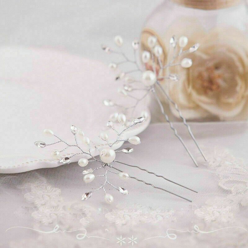 3pc Wedding Hair Accessories Silver Hair Vine Hair Pins with Crystals and Pearls Prom Accessory, Hair Jewellery