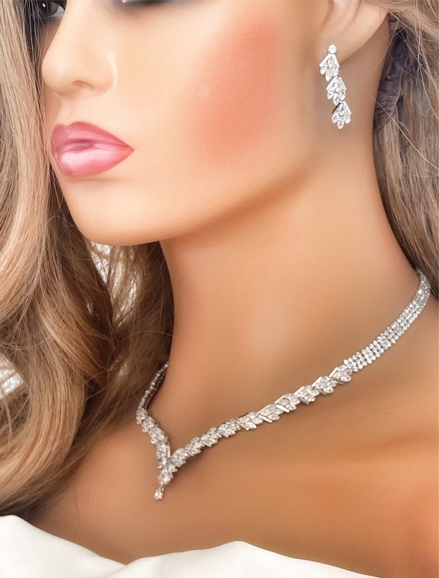 4pc CZ Jewellery Gift for Her or Bridal Jewellery Set Silver Wedding Necklace Earrings Bracelet Ring