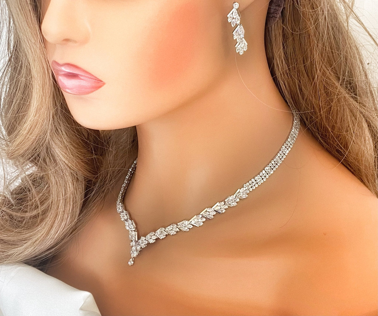 4pc CZ Jewellery Gift for Her or Bridal Jewellery Set Silver Wedding Necklace Earrings Bracelet Ring