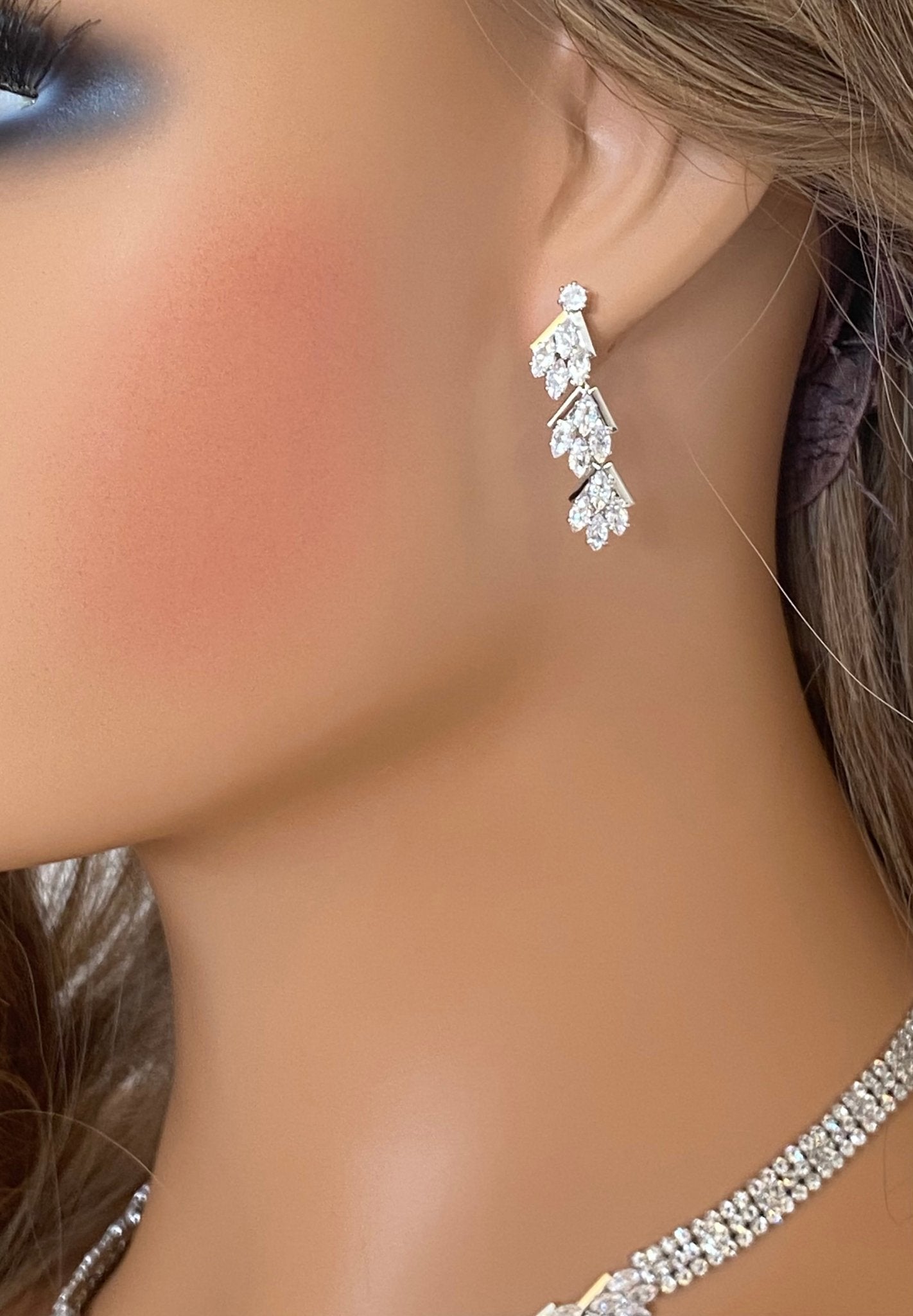 4pc CZ Jewellery Gift for Her or Bridal Jewellery Set Silver Wedding Necklace Earrings Bracelet Ring