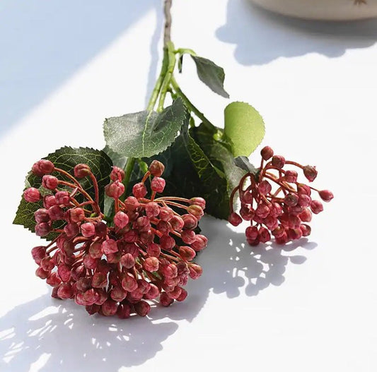 Artificial Berries, Fruit Berries with Leaves, 2 Heads Pink Berries. Artificial Flowers Arranging. Pink Flowers Faux Berry Christmas Flowers