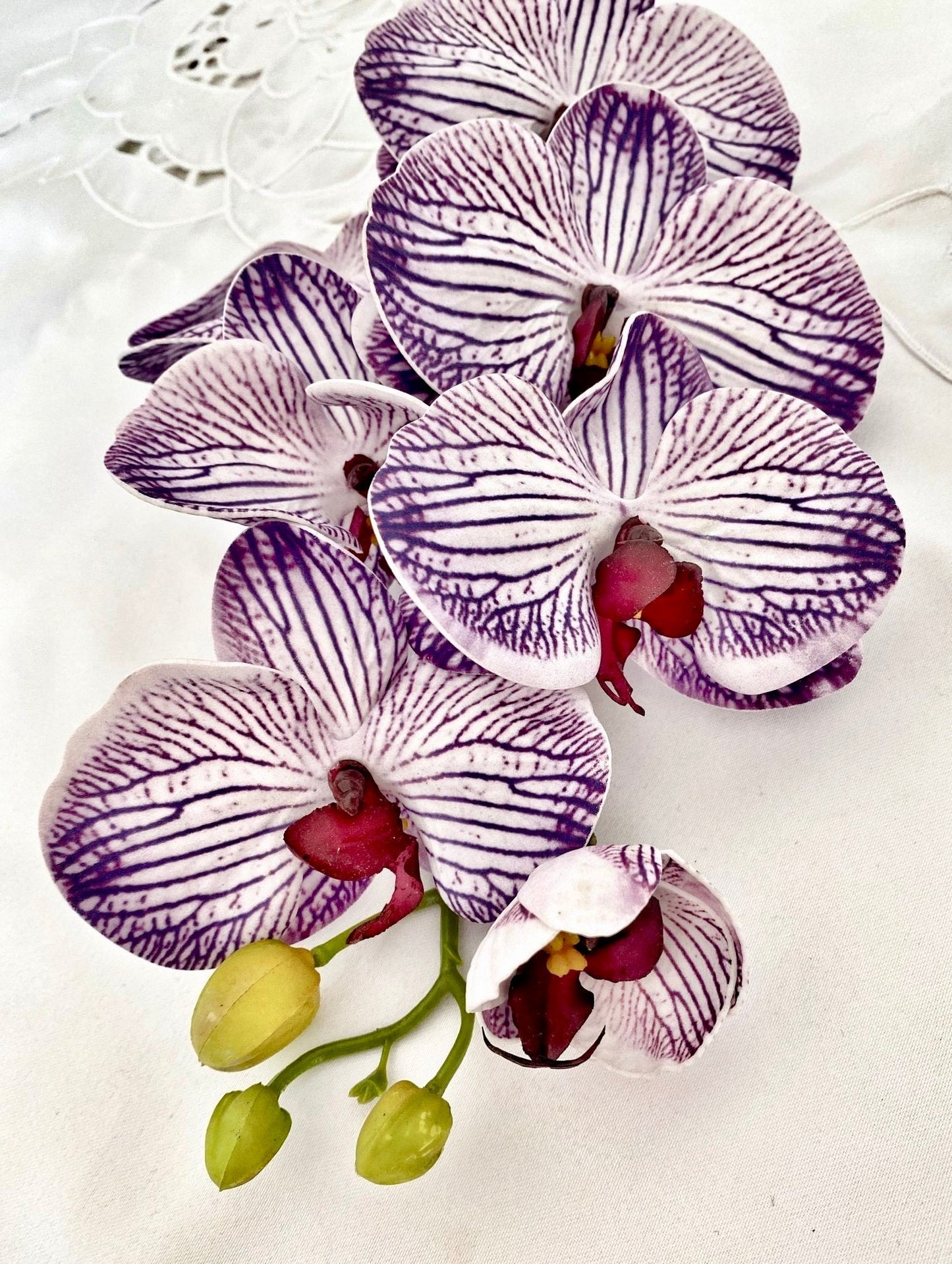 Artificial Orchid Flower, Gift for Her, Real Look Orchids, Purple Striped Orchid Stem, Phalaenopsis, Faux Orchid Flower