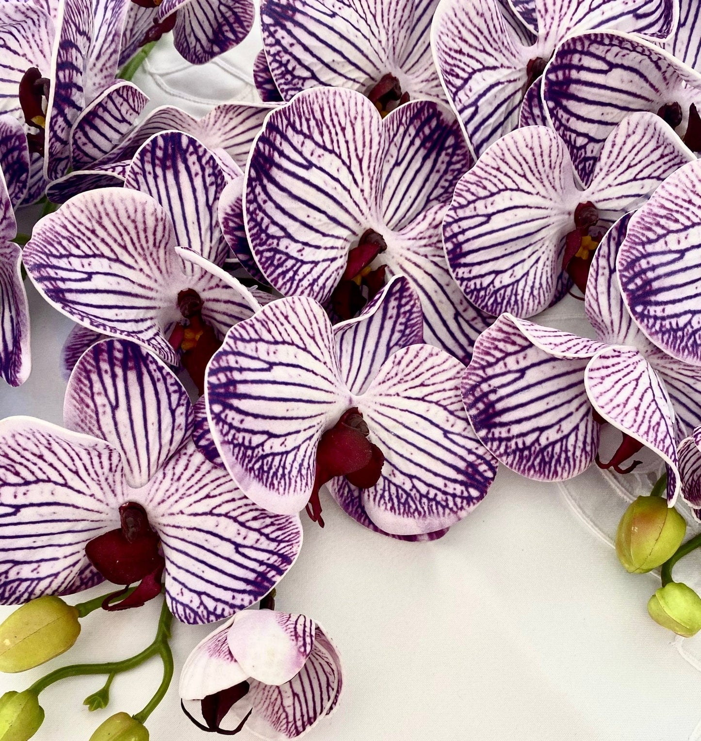 Artificial Orchid Flower, Gift for Her, Real Look Orchids, Purple Striped Orchid Stem, Phalaenopsis, Faux Orchid Flower