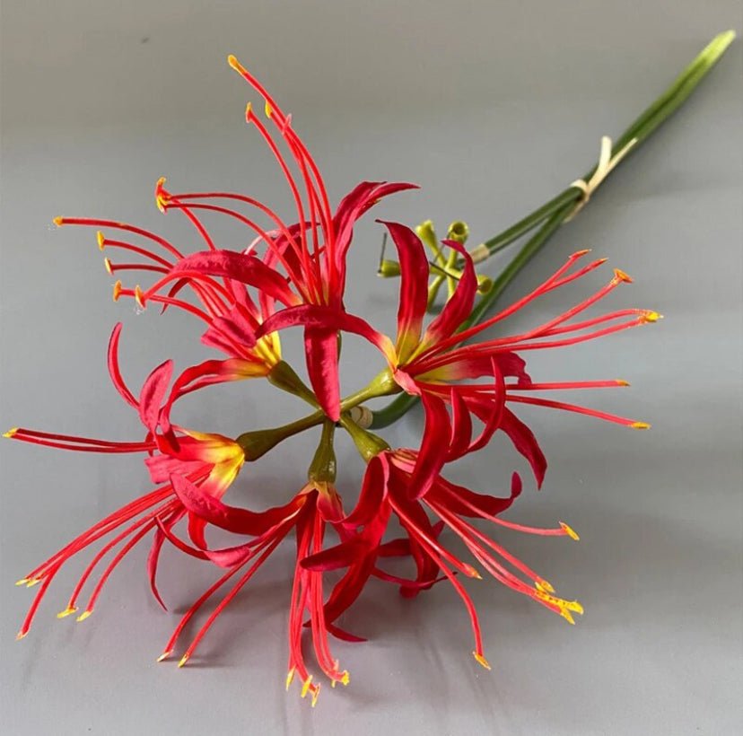 Artificial Red Spider Lilies, Faux Red Flowers, Fake Spider Lilies, Artificial Flowers, Silk Wedding Flowers, Red Flowers Gift for Her.