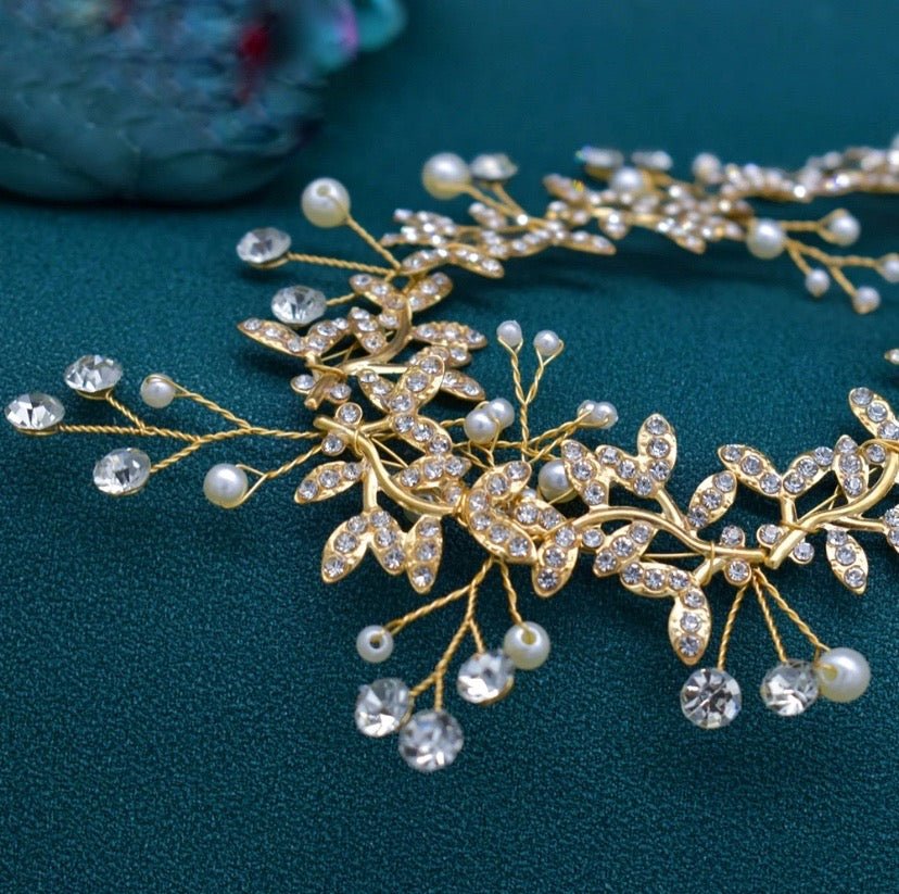 Bridal Headpiece, Bridal Tiara Headband, Bridal Wedding Hair Accessories -Crystal Diamante and Pearl