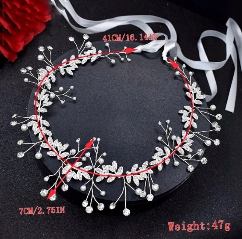 Bridal Headpiece, Bridal Tiara Headband, Bridal Wedding Hair Accessories -Crystal Diamante and Pearl