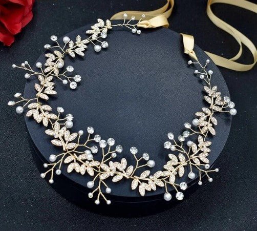 Bridal Headpiece, Bridal Tiara Headband, Bridal Wedding Hair Accessories -Crystal Diamante and Pearl