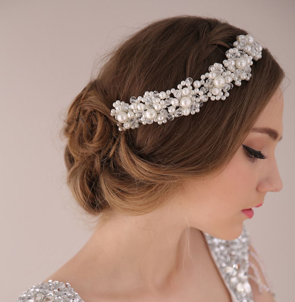 Bridal Tiara Headband Wedding Hair Headband Bridal Wedding Hair Accessories Hair Vine with Crystal Pearl Bridesmaid or Bride or Flower Girl