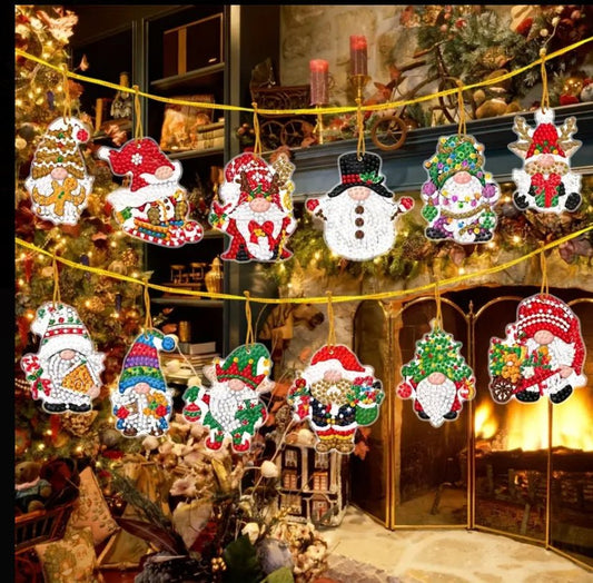 Christmas Gonk Diamond Art Decorations - DIY Christmas Diamond Art Kit - Christmas Decoration Craft Kit in Laminate with Rhinestone Drills