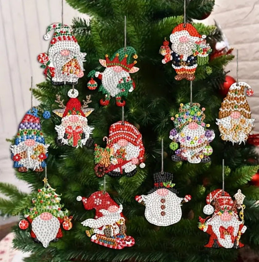 Christmas Gonk Diamond Art Decorations - DIY Christmas Diamond Art Kit - Christmas Decoration Craft Kit on Wooden Template with Rhinestone Drills