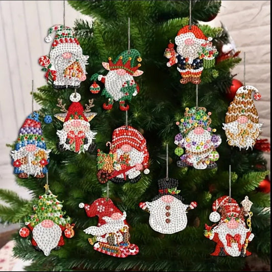 Christmas Gonk Diamond Art Decorations - DIY Christmas Diamond Art Kit - Christmas Decoration Craft Kit on Wooden Template with Rhinestone Drills