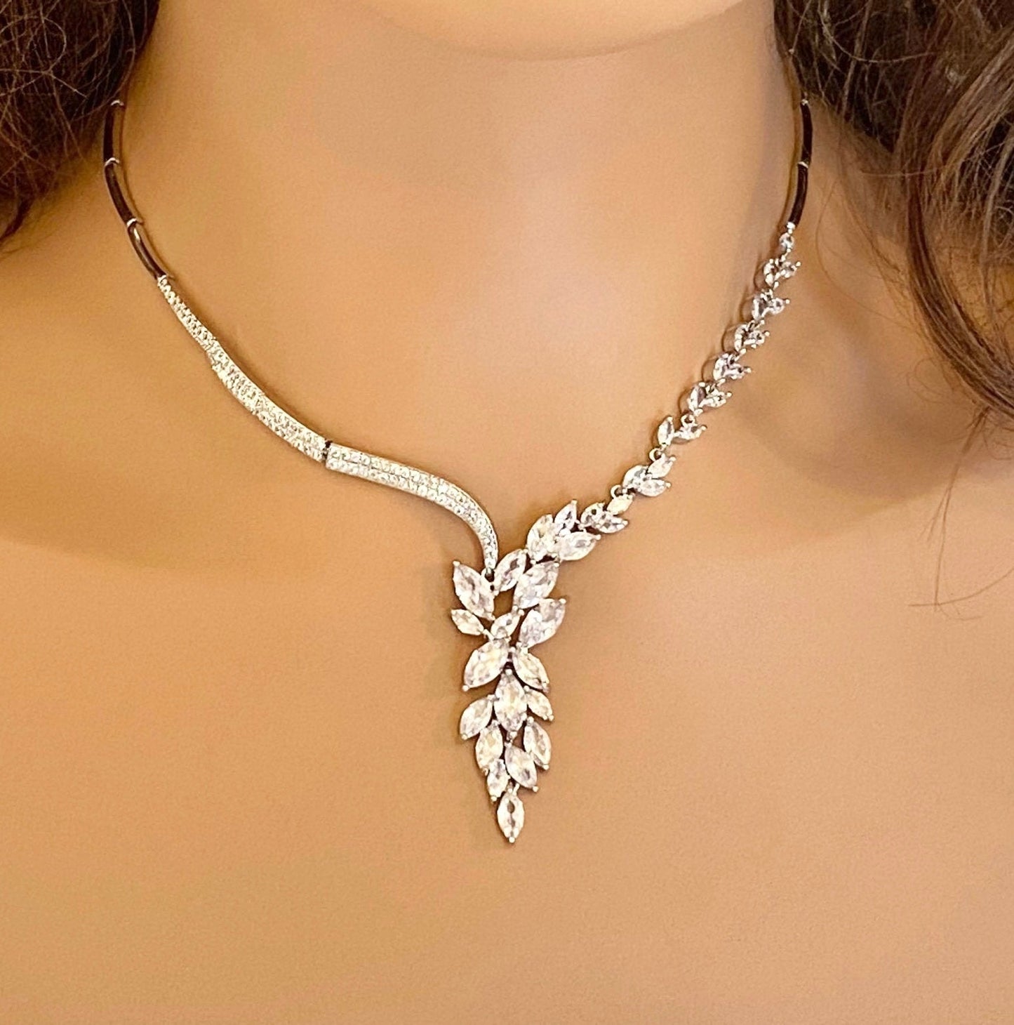 Crystal Cubic Zirconia Jewellery Set Gift for Her or Bridal Necklace Bridal Earrings CZ Silver Jewelry Wedding Set