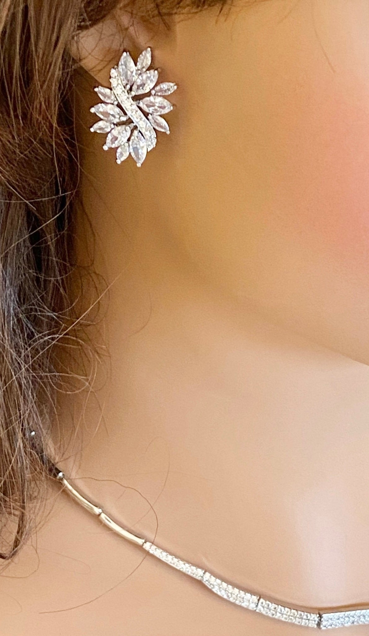 Crystal Cubic Zirconia Jewellery Set Gift for Her or Bridal Necklace Bridal Earrings CZ Silver Jewelry Wedding Set