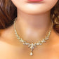 Crystal CZ Bridal Jewellery Set, Gift for Her, Necklace Earrings Bracelet in Gold Plated in Leaf Design
