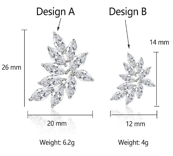 Crystal CZ Jewellery Set Gift for Her or Bridal Necklace Earrings and Bracelet Wedding Set Leaf Style Design in Silver and Gold