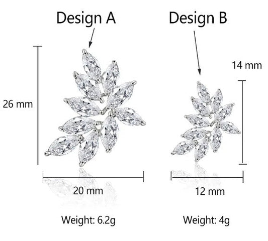 Crystal CZ Jewellery Set Gift for Her or Bridal Necklace Earrings and Bracelet Wedding Set Leaf Style Design in Silver and Gold