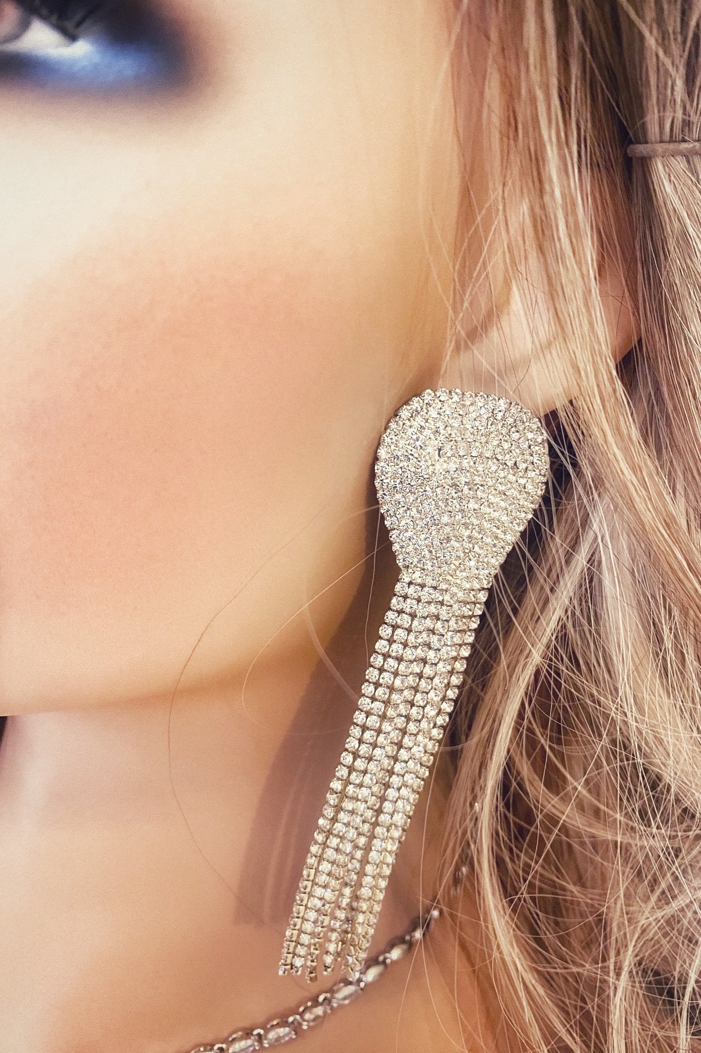 Crystal Fringe Earrings Gift for Her, Diamante Tassel Earrings in Silver, Gold or Black, Long Dangle Earrings, Statement Earrings