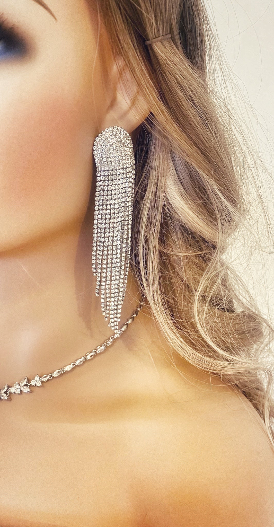 Crystal Fringe Earrings Gift for Her.  Diamante Long Dangle Tassel Earrings Statement Fringe Earrings in Silver and Gold