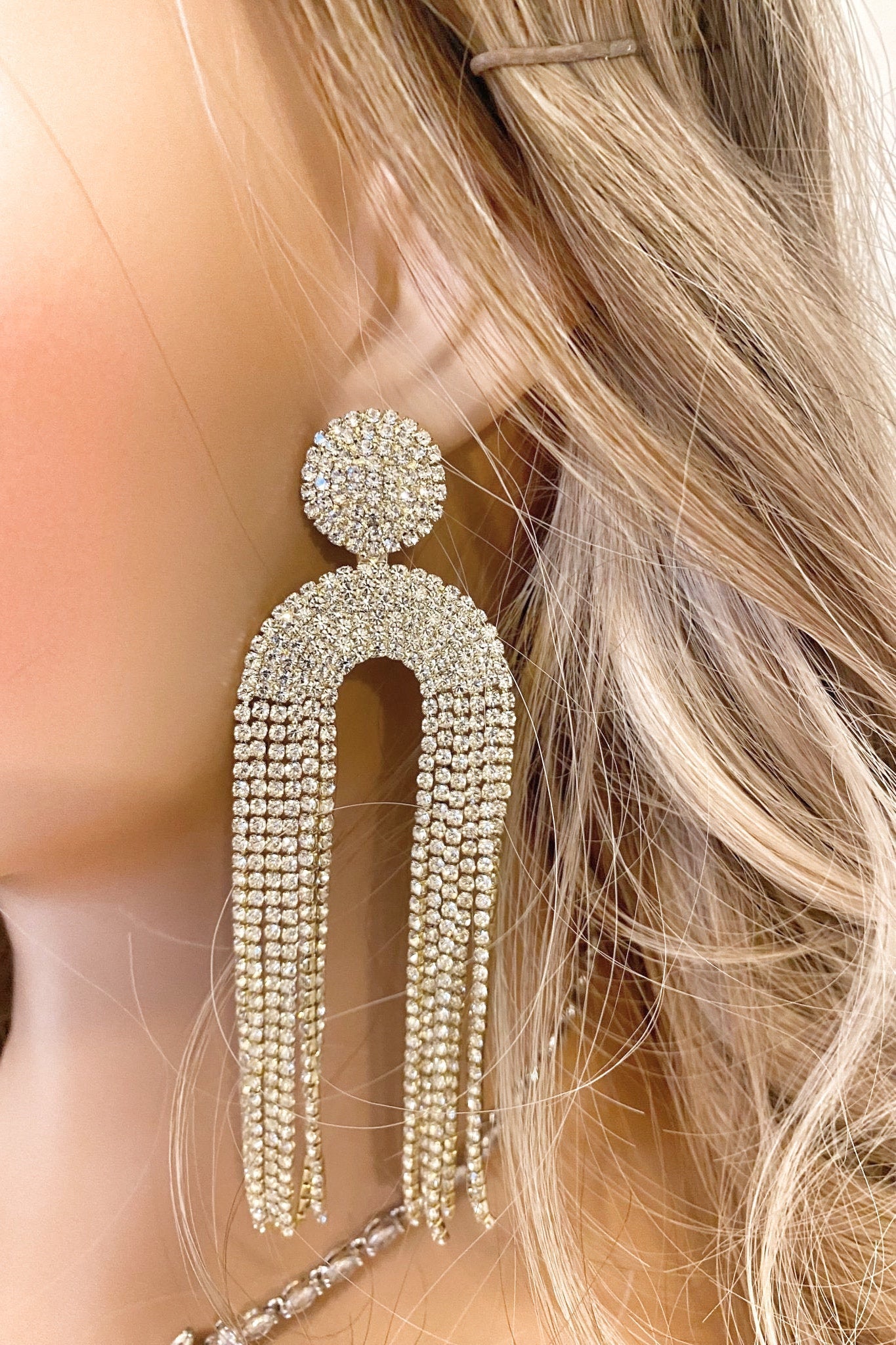 Crystal Fringe Earrings, Gift for Her, U Shaped Dangle Tassel Earrings, Diamante Earrings in Silver or Gold, Fringe Earrings, Statement Earrings
