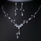 Crystal Wedding Jewellery Set Gift for Her. CZ Silver Bridal Necklace Droplet Earrings Leaf Design