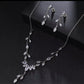 Crystal Wedding Jewellery Set Gift for Her. CZ Silver Bridal Necklace Droplet Earrings Leaf Design