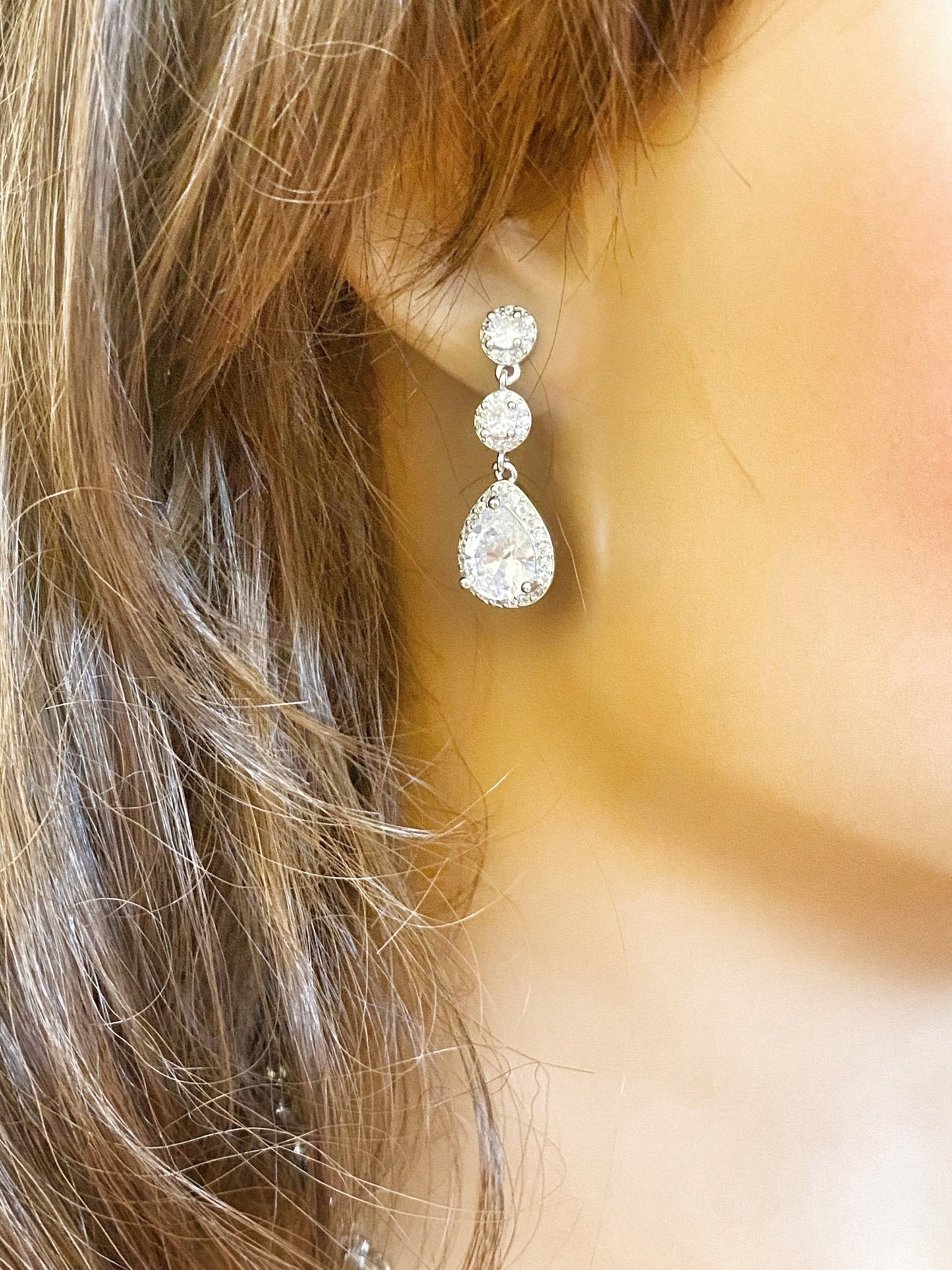 CZ Crystal Dangle Earrings  Silver Gift for Her Tear Drop Earrings Wedding Jewellery Bridal