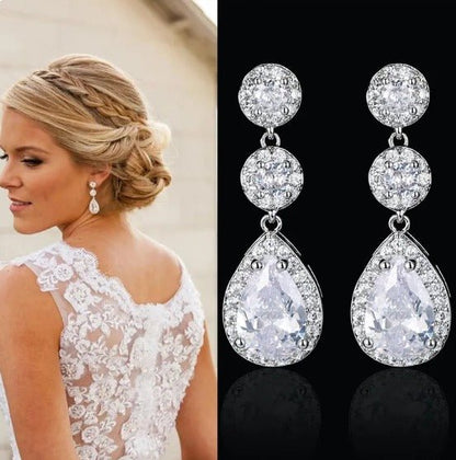 CZ Crystal Dangle Earrings  Silver Gift for Her Tear Drop Earrings Wedding Jewellery Bridal