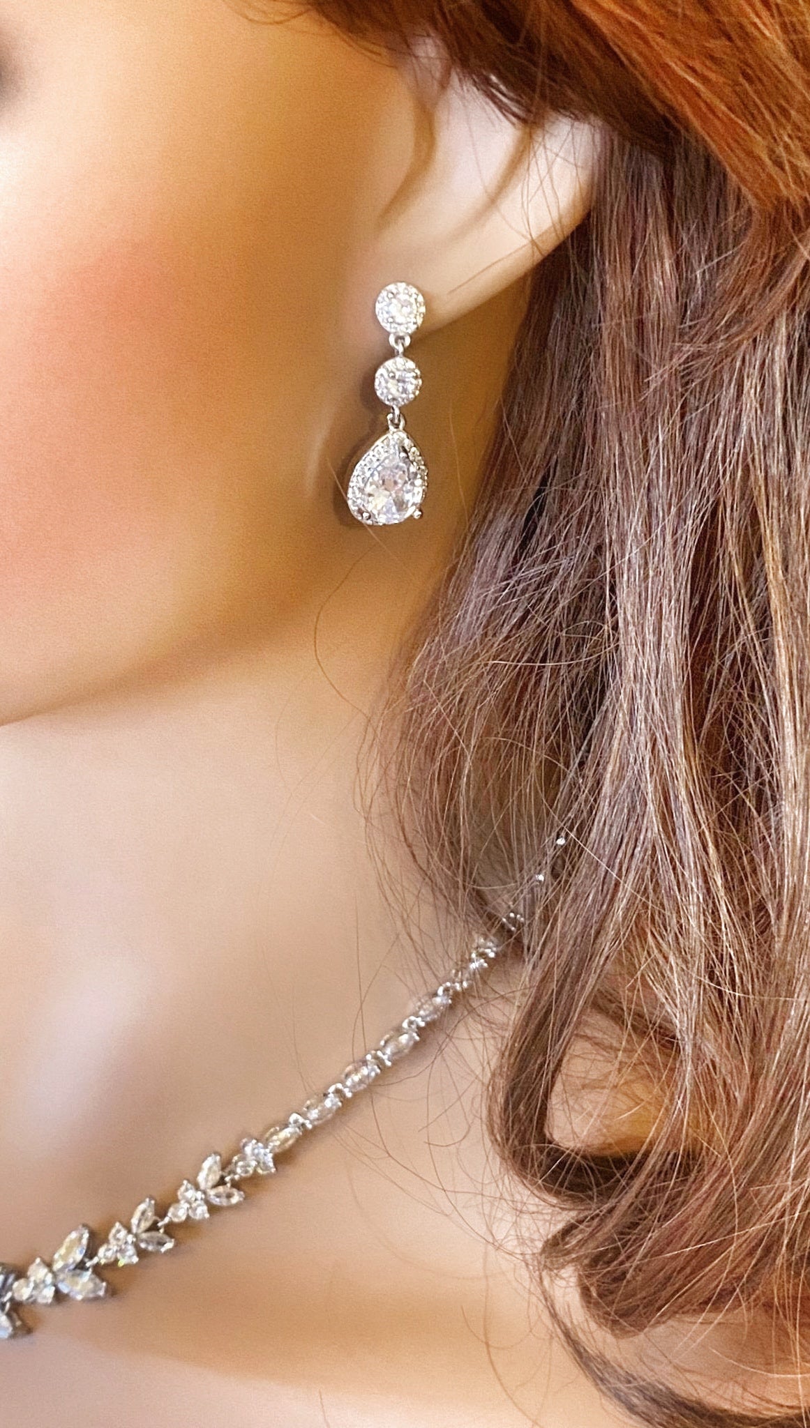 CZ Crystal Dangle Earrings  Silver Gift for Her Tear Drop Earrings Wedding Jewellery Bridal